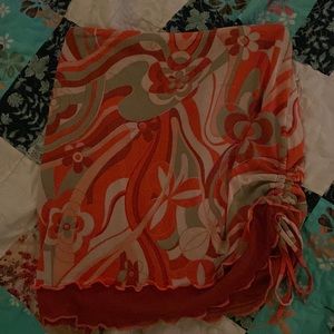 orange/green floral scrunched skirt size small